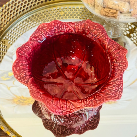 Rare VTG Secla Red Cabbage Art Portugal Pottery Leaf Tureen, Lid, Ladle Majolica - Picture 8 of 11